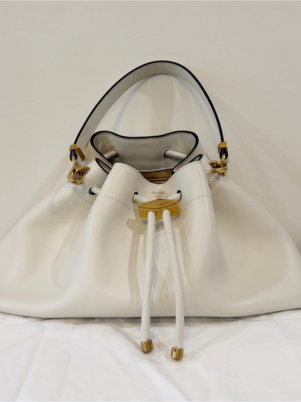 Jimmy Choo Cinch Medium Latte Gold Leather Shoulder Bag